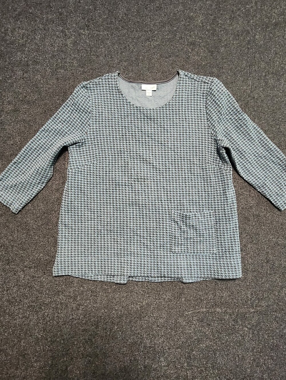 J. Jill Blue Houndstooth Crew Neck Top